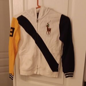 Polo Ralph Lauren White and Black Hoodie with Yellow Sleeve